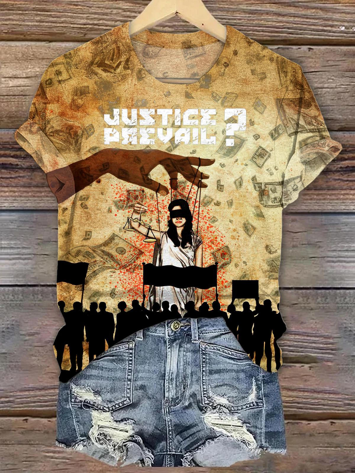 Oppose False Justice Stamps Crew Neck T-shirt