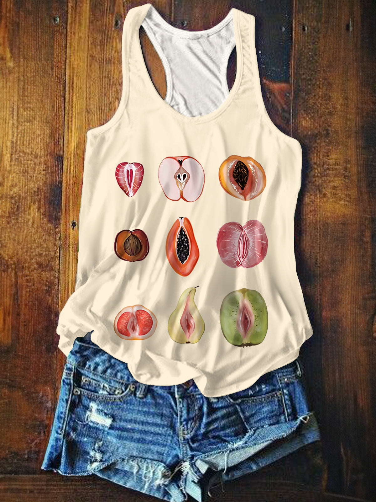 Sliced Feminine Fruit Printed Casual Tank Top