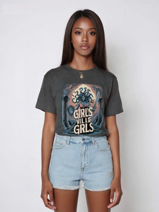 Girl Will Be Girls Medusa Feminist Retro Tee