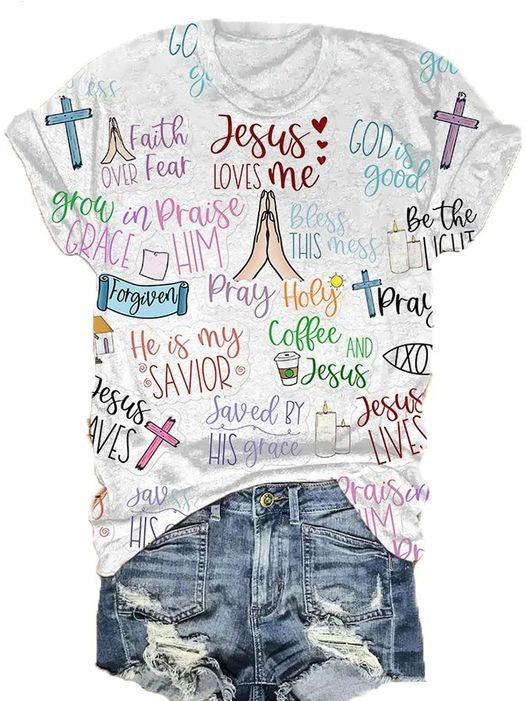 Faith Letter Print Crew Neck T-shirt