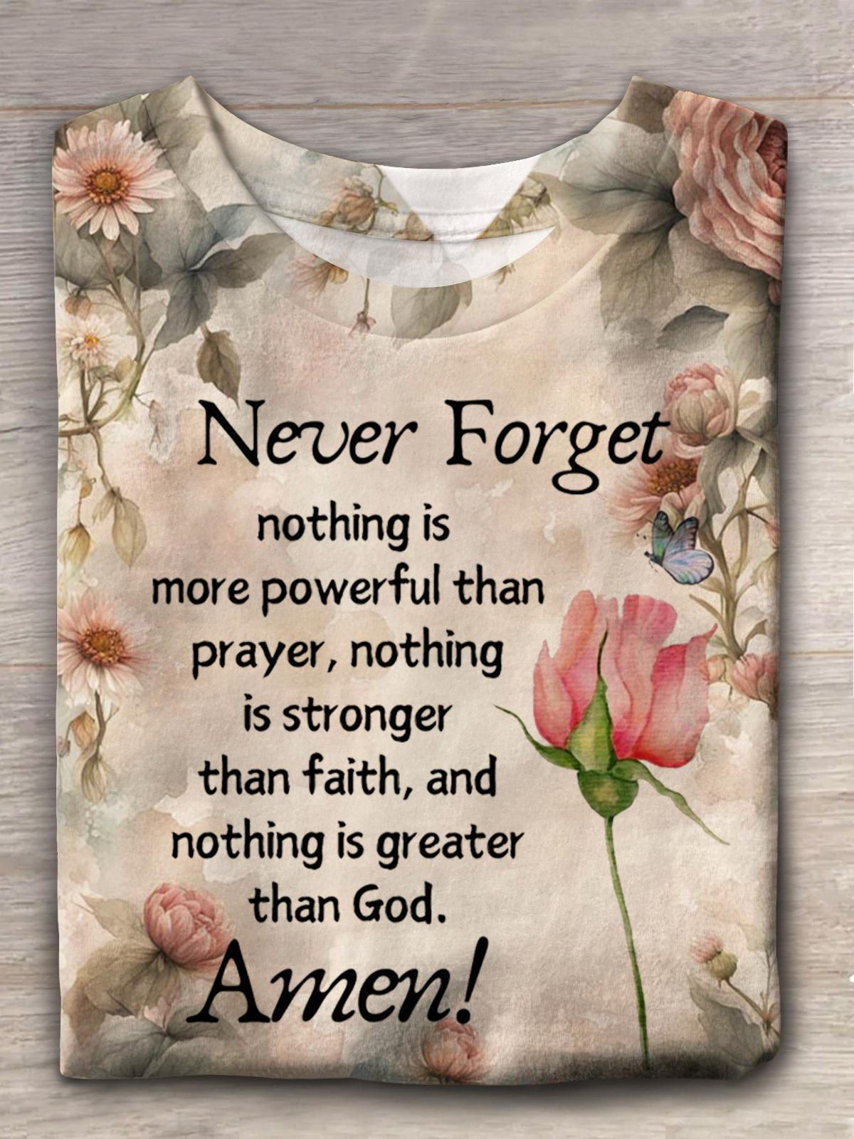Never Forget Faith Quotes Vintage Floral Crew Neck T-shirt