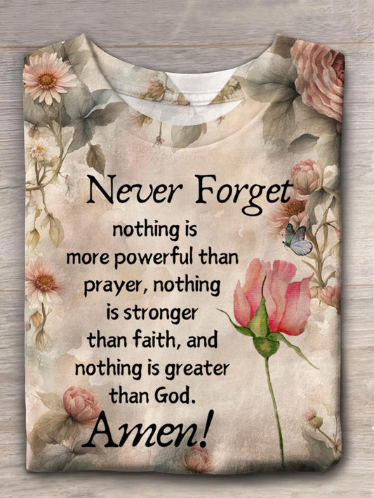 Never Forget Faith Quotes Vintage Floral Crew Neck T-shirt