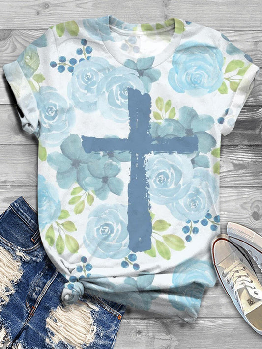 Women's Cross Flowers Christiani Crew Neck T-shirt